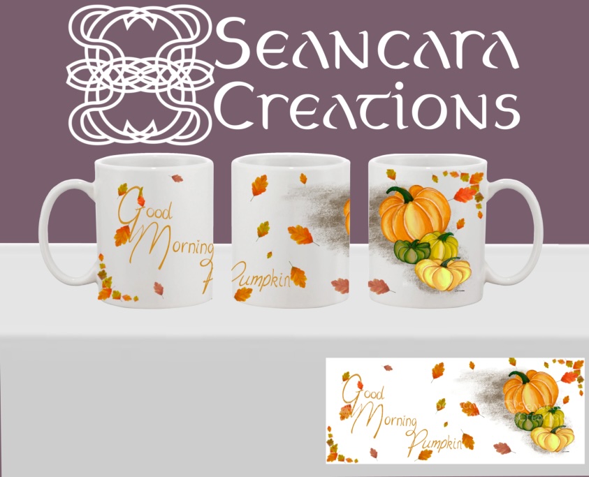 Autumn - Good Morning Pumpkin Printed mug with a pile of artistically drawn pumpkin pile with the caption "Good Morning Pumpkin"